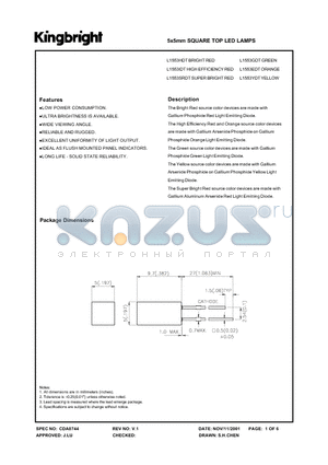 L1553SRDT datasheet - The Bright Red Source Color Devices are made with Gallium Phosphide Red Light Emitting Diode