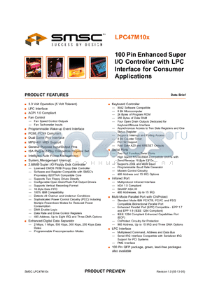 LPC47M10X datasheet - 100 Pin Enhanced Super I/O Controller with LPC Interface for Consumer Applications