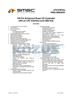 LPC47M147-NC datasheet - 128 PIN ENGANCED SUPER I/O CONTROLLER WITH AN LPC INTERFACE AND USB HUB