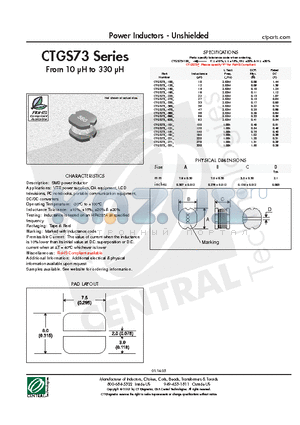 CTGS73-101M datasheet - Power Inductors - Unshielded