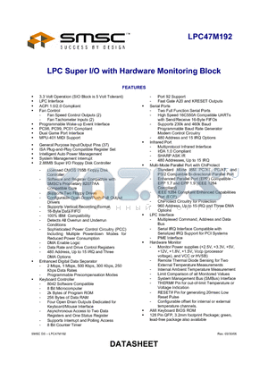 LPC47M192 datasheet - LPC SUPER I/O WITH HARDWARE MONITORING BLOCK