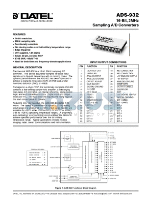 ADS-932 datasheet - 16-Bit, 2MHz Sampling A/D Converters