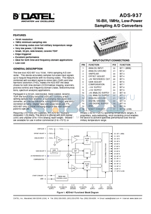 ADS-937 datasheet - 16-Bit, 1MHz, Low-Power Sampling A/D Converters