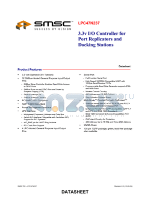 LPC47N237 datasheet - 3.3V I/O CONTROLLER FOR PORT REPLICATORS AND DOCKING STATIONS