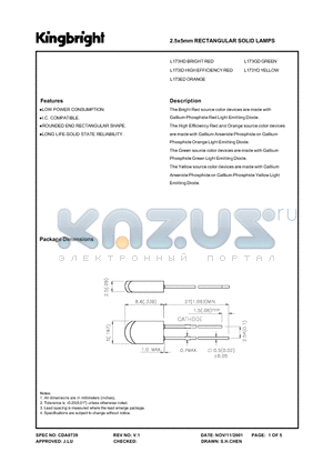 L173GD datasheet - 2.5 X 5 MM RECTANGULAR SOLID LAMPS