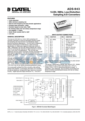 ADS-943GM datasheet - 14-Bit, 3MHz, Low-Distortion Sampling A/D Converters