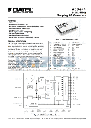 ADS-944 datasheet - 14-Bit, 5MHz Sampling A/D Converters