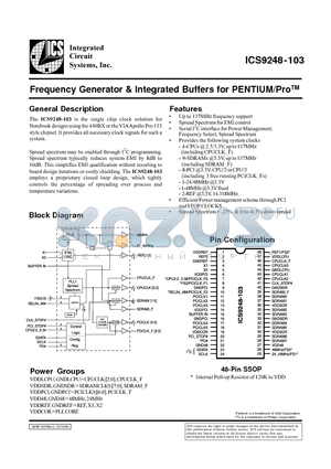 ICS9248-103 datasheet - Frequency Generator & Integrated Buffers for PENTIUM/ProTM