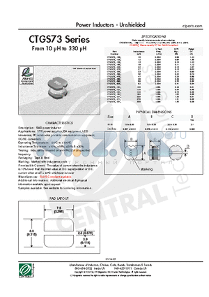 CTGS73-820L datasheet - Power Inductors - Unshielded