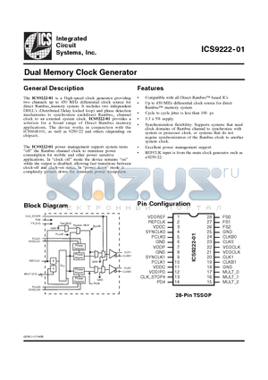ICS9222-01 datasheet - Dual Memory Clock Generator