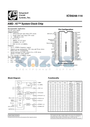 ICS9248-114 datasheet - AMD - K7 System Clock Chip