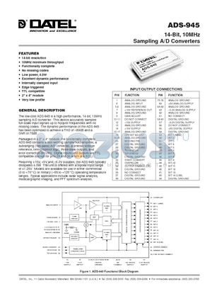 ADS-945EX datasheet - 14-Bit, 10MHz Sampling A/D Converters