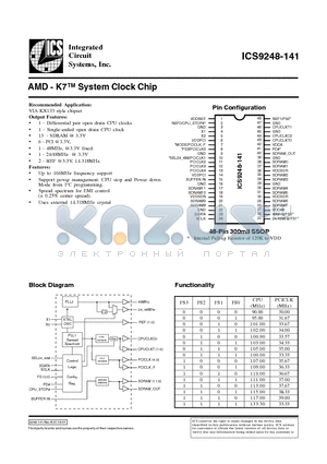 ICS9248-141 datasheet - AMD - K7 System Clock Chip