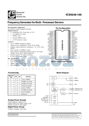 ICS9248-150 datasheet - Frequency Generator for Multi - Processor Servers