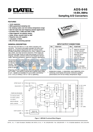 ADS-946MC datasheet - 14-Bit, 8MHz Sampling A/D Converters