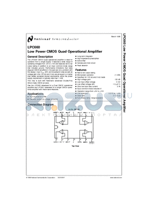 LPC660AMJ/883 datasheet - Low Power CMOS Quad Operational Amplifier