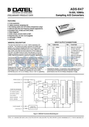 ADS-947 datasheet - 14-Bit, 10MHz Sampling A/D Converters