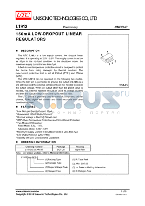 L1913G-XX-AF5-R datasheet - 150mA LOW-DROPOUT LINEAR REGULATORS