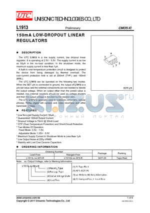 L1913L-XX-AF5-R datasheet - 150mA LOW-DROPOUT LINEAR REGULATORS