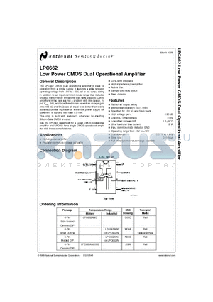 LPC662AIM datasheet - Low Power CMOS Dual Operational Amplifier