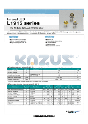 L1915 datasheet - TO-46 type GaAIAs infrared LED