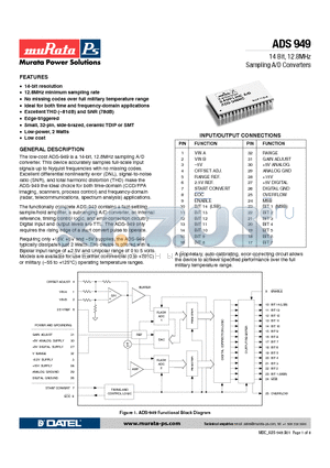 ADS-949GM datasheet - 14 Bit, 12.8MHz Sampling A/D Converters