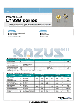 L1939-04 datasheet - 300 lm emission spot, no electrode in emission area