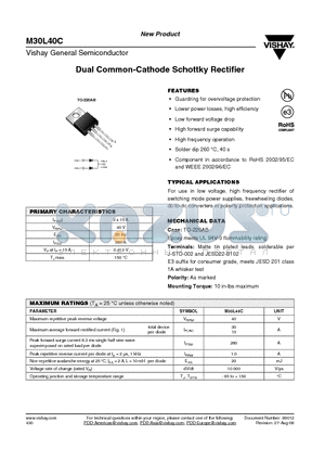 M30L40C datasheet - Dual Common-Cathode Schottky Rectifier