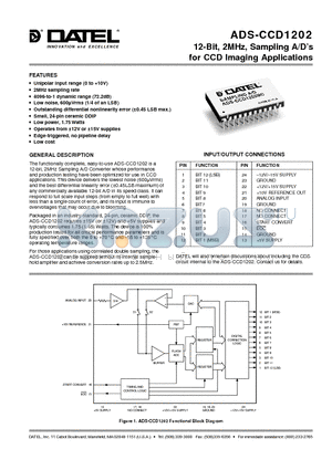 ADS-CCD1202MM datasheet - 12-Bit, 2MHz, Sampling A/Ds for CCD Imaging Applications