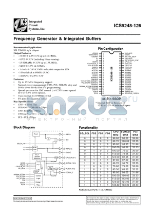 ICS9248YF-128 datasheet - Frequency Generator & Integrated Buffers