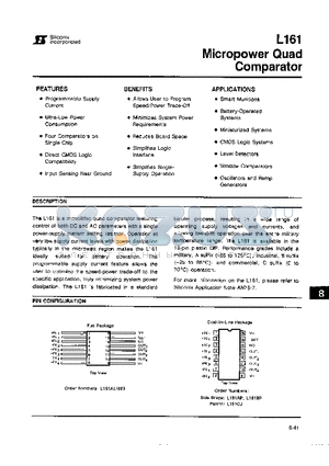 L161 datasheet - MicroPower Quad Comparator