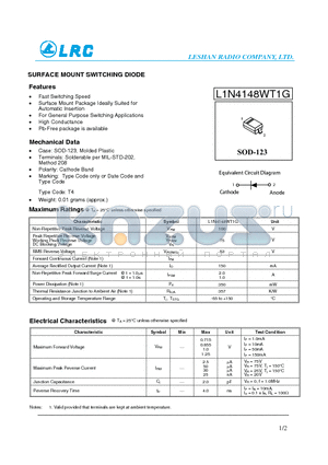 L1N4148WT1G datasheet - SURFACE MOUNT SWITCHING DIODE