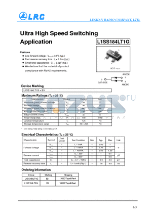 L1SS184LT1G datasheet - Ultra High Speed Switching Application