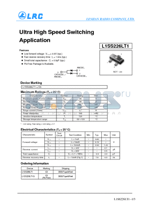 L1SS226LT1 datasheet - Ultra High Speed Switching Application