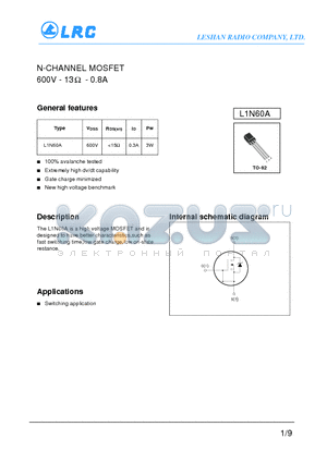 L1N60A datasheet - N-CHANNEL MOSFET