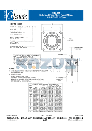 947-041B22-11SW datasheet - Bulkhead Feed-Thru, Panel Mount