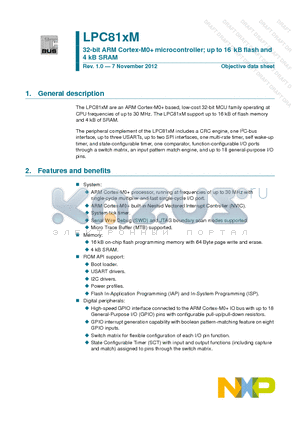 LPC810M021FN8 datasheet - 32-bit ARM Cortex-M0 microcontroller; up to 16 kB flash and 4 kB SRAM