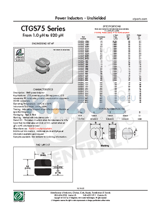 CTGS75-220K datasheet - Power Inductors - Unshielded