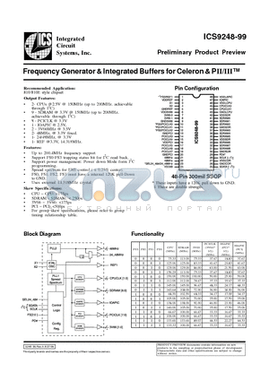 ICS9248YF-99 datasheet - Frequency Generator & Integrated Buffers for Celeron & PII/III