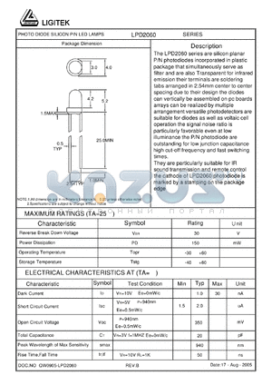 LPD2060 datasheet - PHOTO DIODE SILICON PIN LED LAMPS