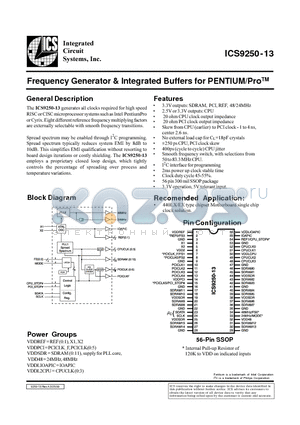 ICS9250-13 datasheet - Frequency Generator & Integrated Buffers for PENTIUM/ProTM
