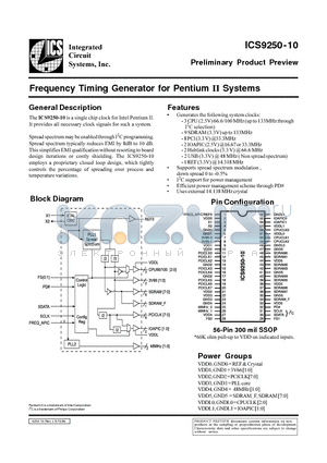 ICS9250-10 datasheet - Frequency Timing Generator for Pentium II Systems
