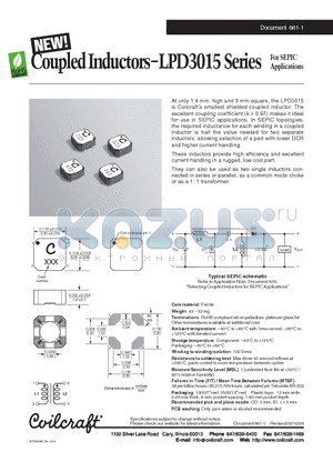 LPD3015-153ML datasheet - Coupled Inductors for SEPIC