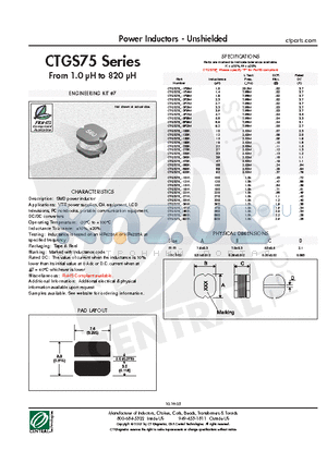 CTGS75F-101K datasheet - Power Inductors - Unshielded