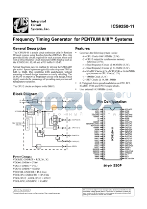 ICS9250-11 datasheet - Frequency Timing Generator for PENTIUM II/III Systems