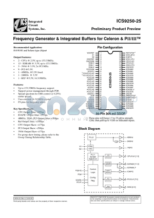 ICS9250-25 datasheet - Frequency Generator & Integrated Buffers for Celeron & PII/III