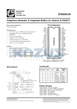 ICS9250-29 datasheet - Frequency Generator & Integrated Buffers for Celeron & PII/III