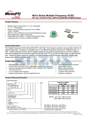 M31 datasheet - Multiple Frequency VCXO 5x7 mm, 3.3/2.5/1.8 Volt, LVPECL/LVDS/CML/HCMOS Output