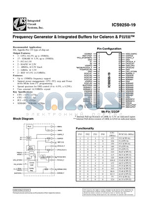 ICS9250-19 datasheet - Frequency Generator & Integrated Buffers for Celeron & PII/III