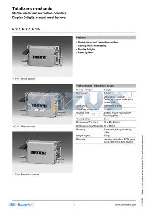 M310.010A01D datasheet - Totalizers mechanic